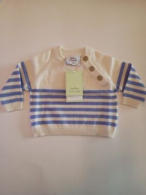 Stellou & Friends White and Purple Striped Baby Sweater